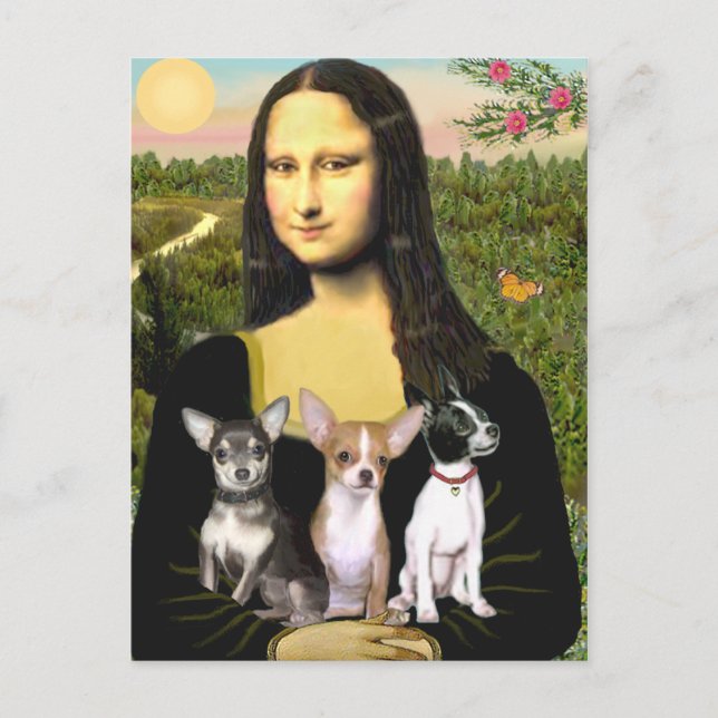 Carte Postale Trio Chihuahua - Mona Lisa (Devant)