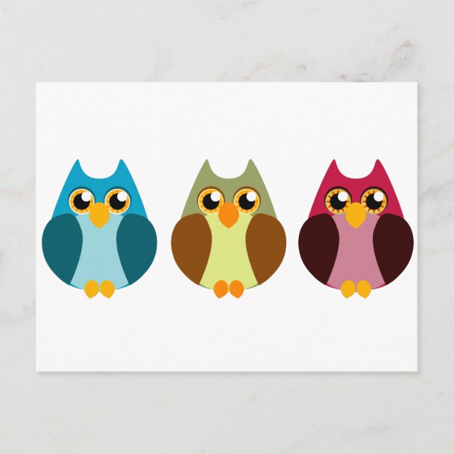 Carte Postale Trio de hibou coloré (Devant)