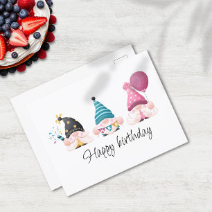 Carte Postale Trio Gnome minimal pour un anniversaire heureux