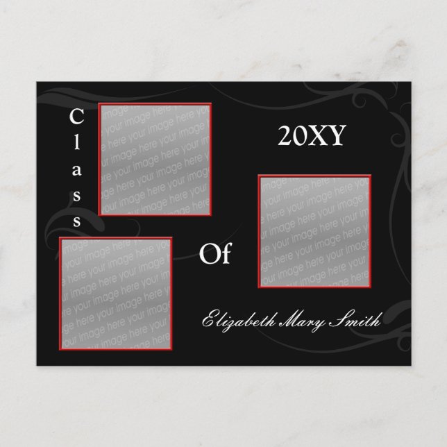 Carte Postale TRIPLE PHOTO rouge Graduation Invitation (Devant)