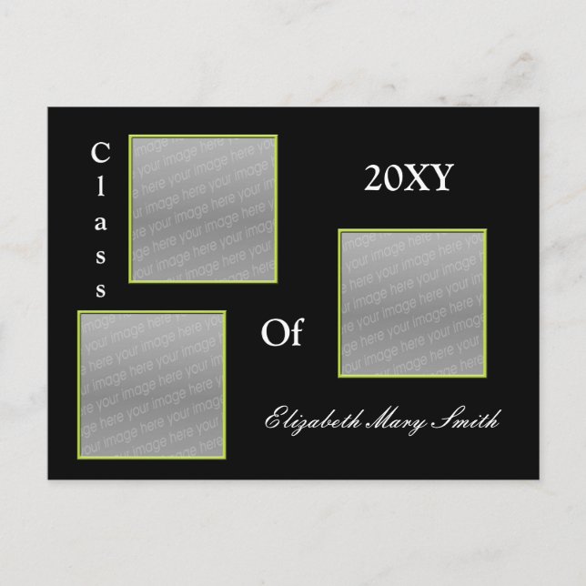 Carte Postale TRIPLE PHOTO vert Graduation Invitation (Devant)