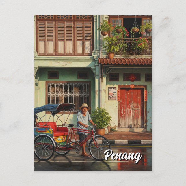 Carte Postale Trishaw Penang Malaysia Heritage Townhouse Travel (Devant)