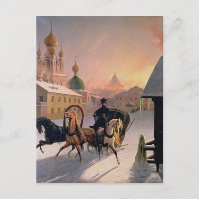 Carte Postale Troïka dans la rue à Saint-Pétersbourg, années 185 (Devant)