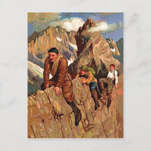 Carte Postale Trois alpinistes sur un sommet de montagne, drôle