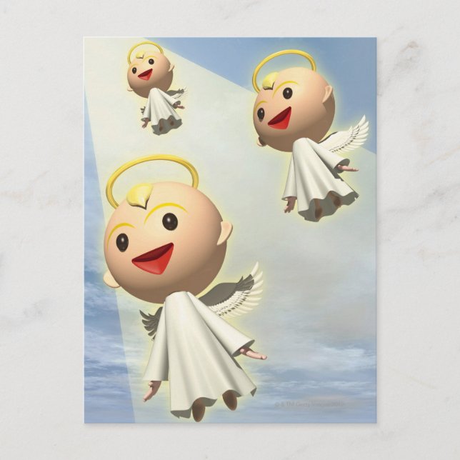 Carte Postale Trois Anges, CG, 3D, Illustration, Basse Angle (Devant)