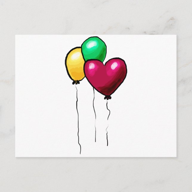 Carte Postale Trois Ballons Rouge Jaune Vert Cœur (Devant)