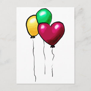Carte Postale Trois Ballons Rouge Jaune Vert Cœur