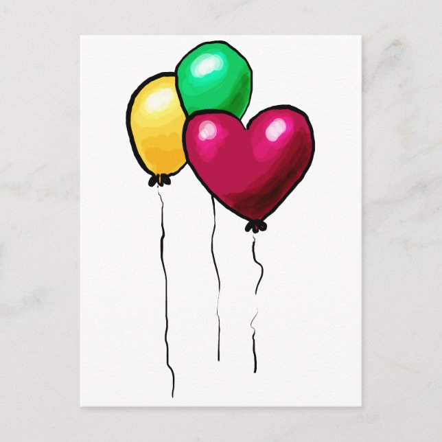 Carte Postale Trois Ballons Rouge Jaune Vert Cœur (Devant)