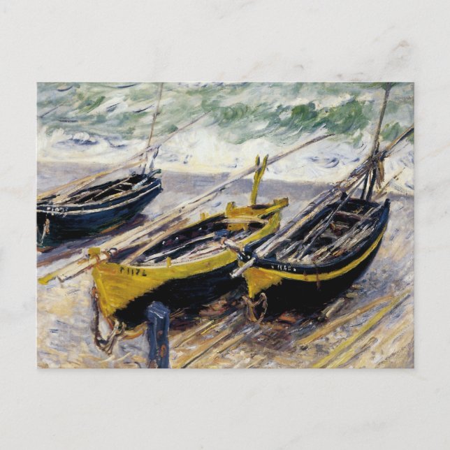 Carte Postale Trois bateaux de pêche par Monet (Devant)