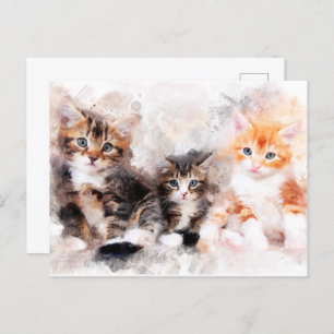 Carte Postale Trois belles chatons mignonnes aquarelle