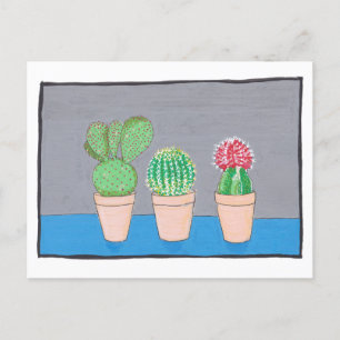 Carte Postale Trois cactus mexicains en pots, art original