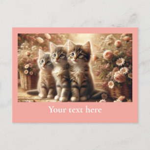 Carte Postale Trois chatons Tabby adorables avec fleurs