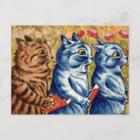 Trois chats chantent. Gouache par Louis Wain, 1925