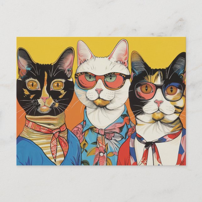 Carte Postale Trois chats dames (Devant)