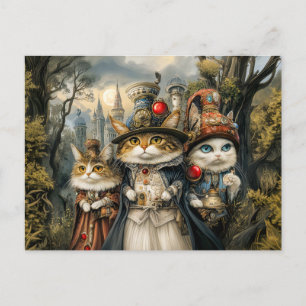 Carte Postale Trois chats dans la forêt Imaginaire Steampunk