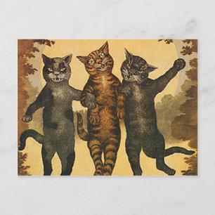 Carte Postale Trois chats fous vintage illustration