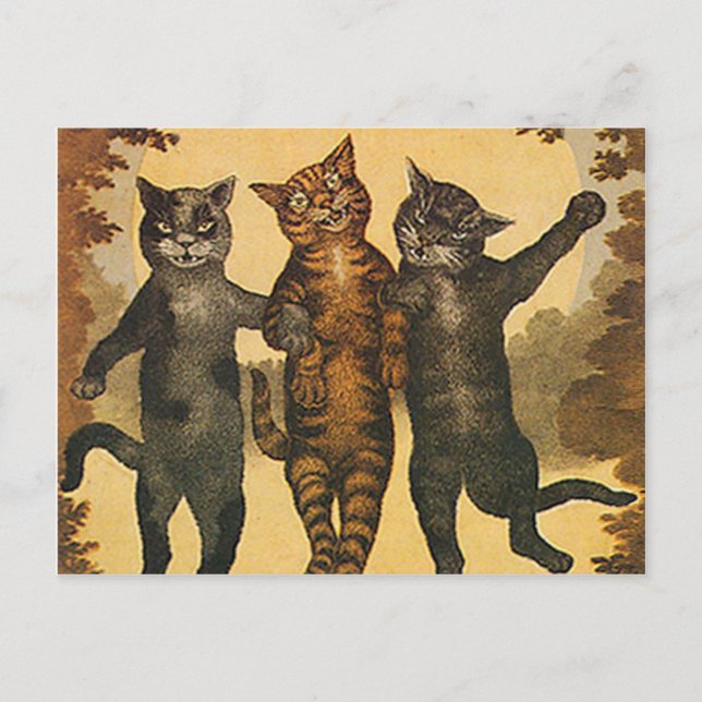 Carte Postale Trois chats fous vintage illustration (Devant)