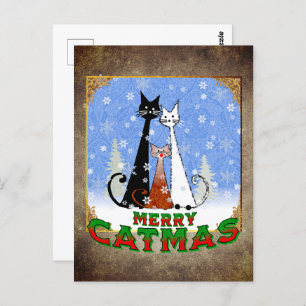 Carte Postale trois chats vous souhaitant "Joyeux Catmas"