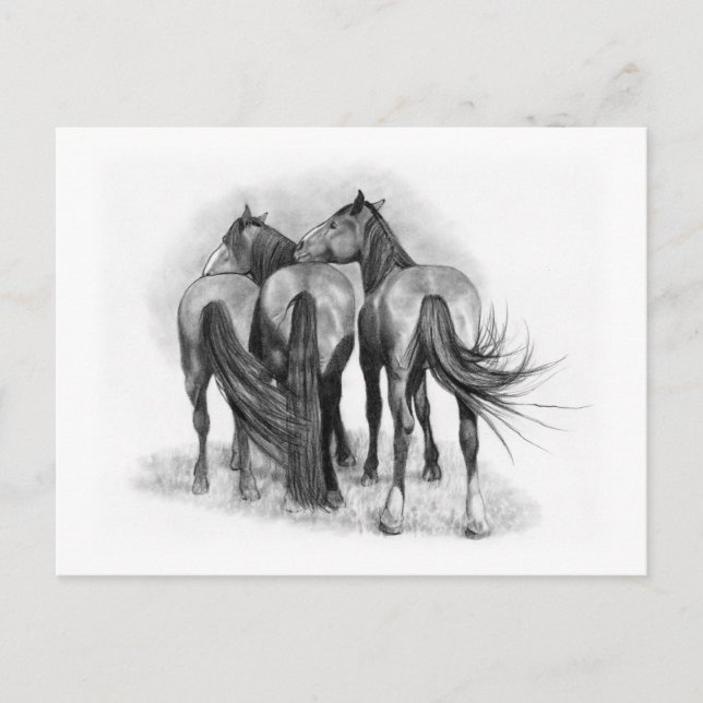 Carte Postale Trois chevaux : Fin arrière : Affection : Art cray (Devant)