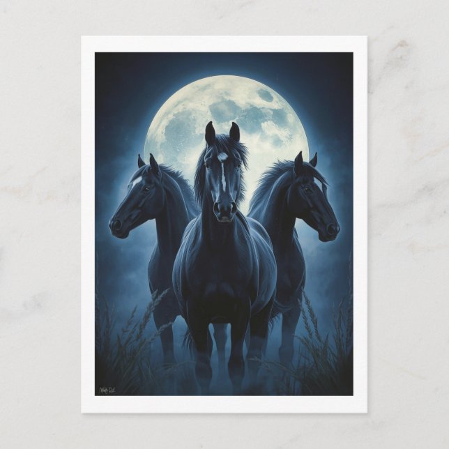Carte Postale Trois Chevaux Lune (Devant)
