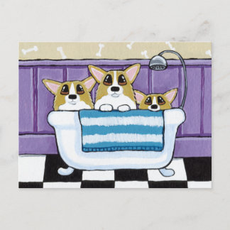 Carte Postale Trois Corgis dans la baignoire