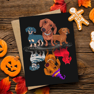 Carte Postale Trois Dachshunts Reflet Halloween Cadeaux Adultes
