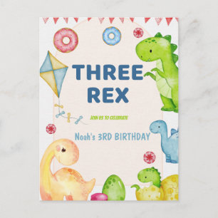 Carte Postale Trois enfants Rex dinosaure fête d'anniversaire 3 