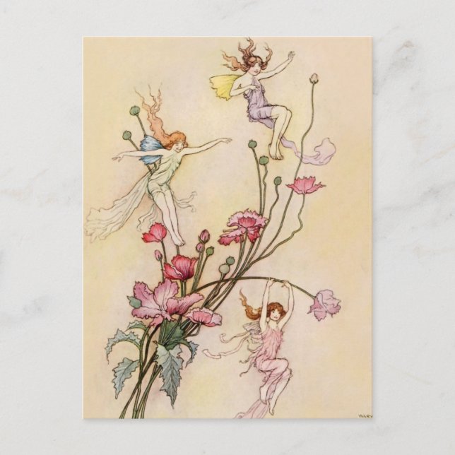 Carte Postale « Trois esprits fous de joie » par Warwick Goble (Devant)