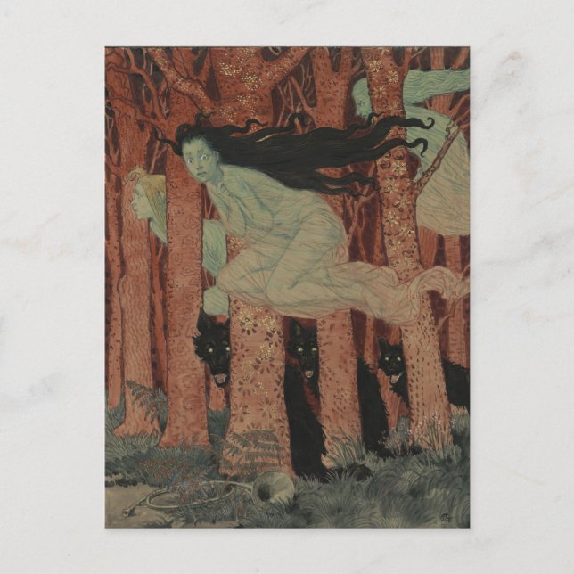 Carte Postale Trois femmes et trois loups Eugène Grasset (Devant)