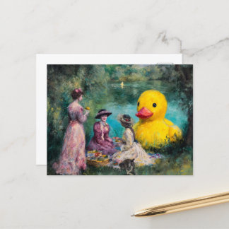 Carte Postale Trois femmes pique-nique avec le canard géant