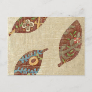 Carte Postale Trois Feuilles sur l'Arrière - plan Texture Linen