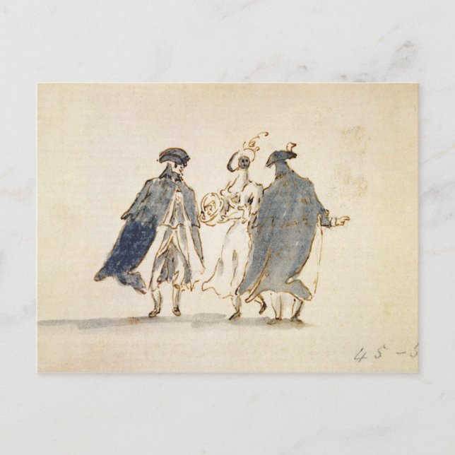 Carte Postale Trois figures masquées dans le costume de carnaval (Devant)