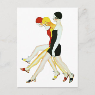Carte Postale Trois filles marchent - Illustration des années 19