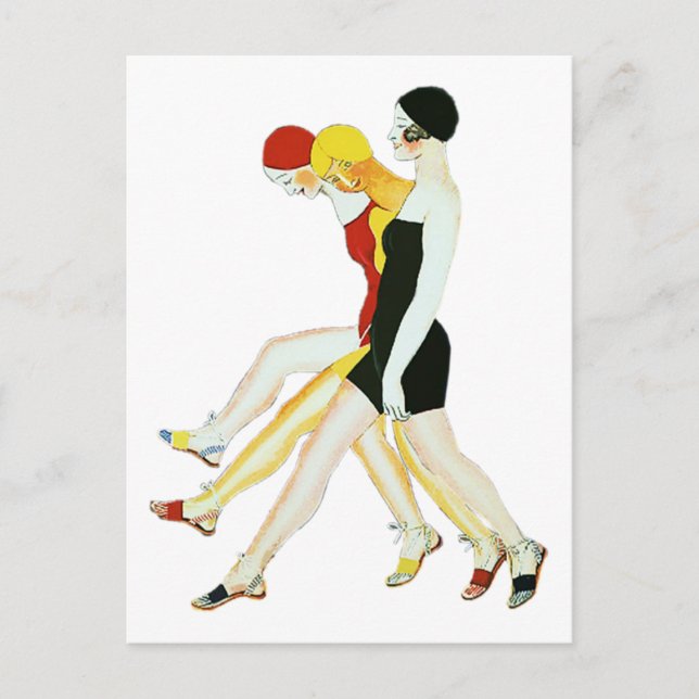 Carte Postale Trois filles marchent - Illustration des années 19 (Devant)