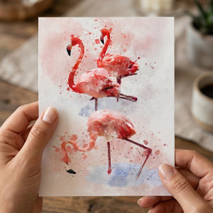 Carte Postale Trois flamants roses en impression d'art à l'aquar