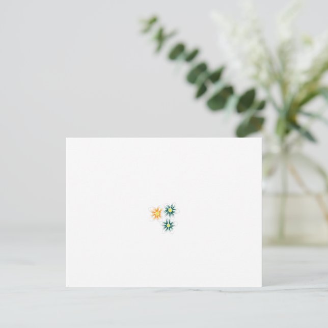 Carte Postale trois fleurs aux pétales verts et oranges (Debout devant)