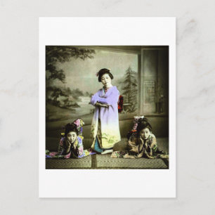 Carte Postale Trois Geisha Vintage dans le Vieux Japon couleur m