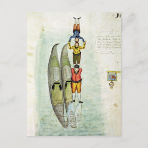 Carte Postale Trois hommes en équilibre sur deux gondoles, 1772