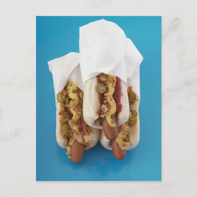 Carte Postale Trois hot dogs en petits pains (Devant)