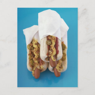 Carte Postale Trois hot dogs en petits pains