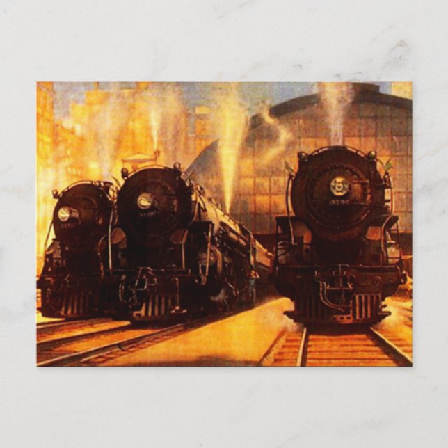 Carte Postale Trois Locomotives À La Station POSTCARD (Devant)