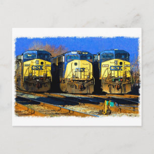 Carte Postale Trois Locomotives Diesel