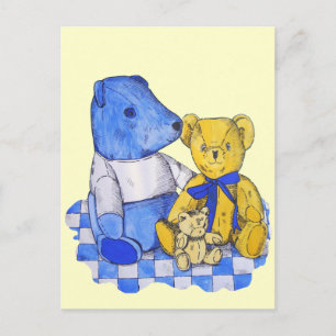 Carte Postale trois mignonnes peluches en tissu de pique-nique p
