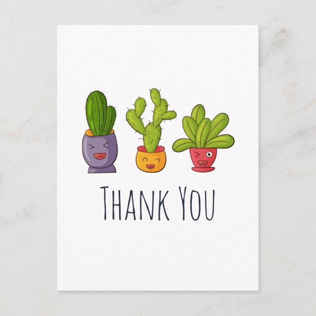 Carte Postale Trois mignons cactus en fleurs dans des pots de fl (Devant)