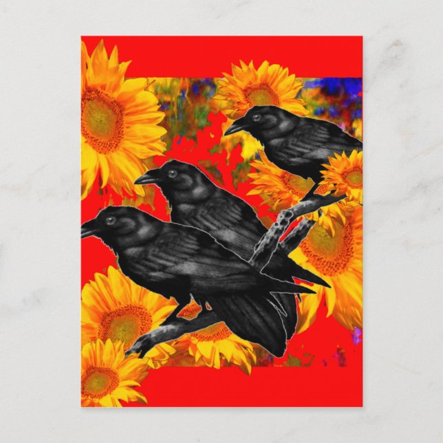 CARTE POSTALE TROIS OISEAUX NOIRS DANS DES CHAMPS DE SOUFFLE (Devant)