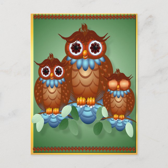 Carte postale Trois Petites Chouettes Alert (Devant)