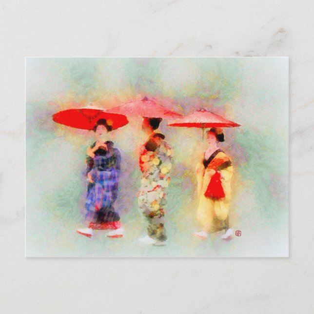 Carte Postale Trois Petites Geisha Art (Devant)