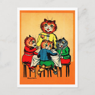 Carte Postale Trois petits chatons et mère, Louis Wain