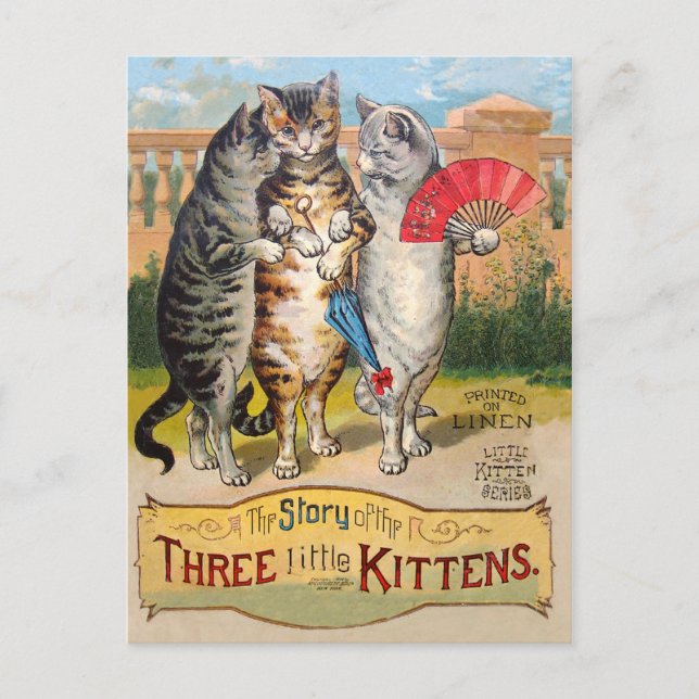 Carte Postale Trois Petits Chatons Illustration de Mère l'Oie (Devant)