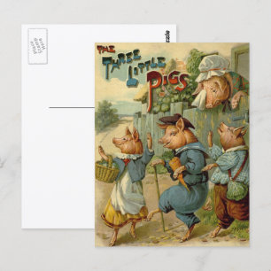 Carte Postale Trois Petits Cochons Conte de Fées Vintage